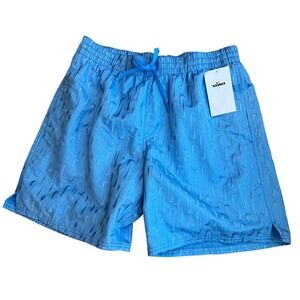 Nike Swim Trunks Blue All Over Swoosh Logo Mesh Lined Board Shorts Men's Size M